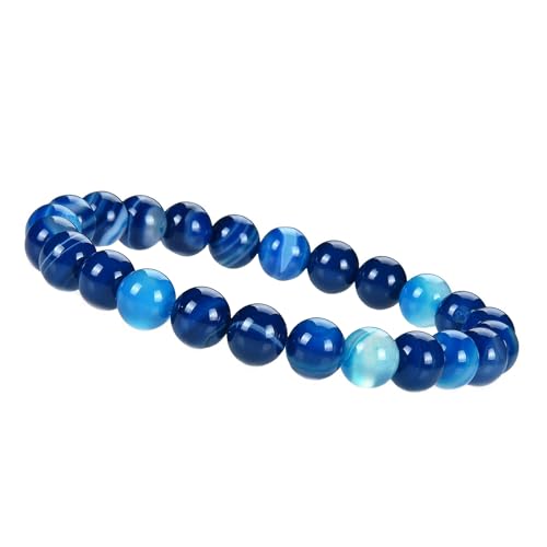 Unique Gems Chakra Damen Perlenarmband Ø 8mm Energiearmband Buddha Perlen Heilsteine elastisch 16cm bis 19cm (Blaue Agate) von Unique Gems