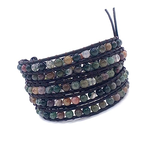 Unique Chakra Wickelarmband Indian Agate 4mm Perlen Armband Heilsteine Five Layer Juweliers Qualität von Unique Gems