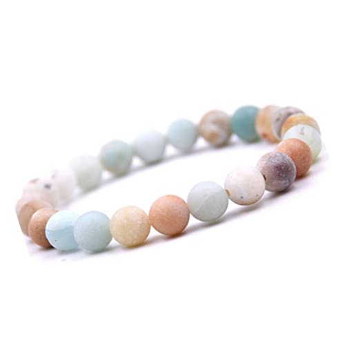 Unique Gems Damen Chakra Perlenarmband frosted Amazonit Ø 8mm Energiearmband Heilsteine Armband elastisch 16cm bis 19cm Juweliers Qualität von Unique Gems