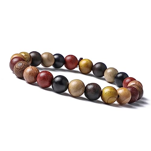 Unique Gems Chakra Buddha Herren Perlenarmband echte 8mm Edelholz Perlen Kugelarmband elastisch 19cm bis 22cm Yoga Meditation von Unique Gems