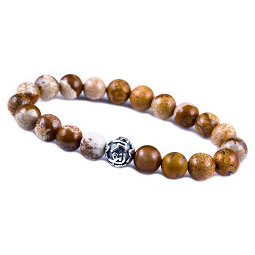 Unique Gems Chakra Buddha Jaspis Perlen Armband 925 Sterling Silber Mantra Silberperle 8mm Schutzarmband Energiearmband von Unique Gems