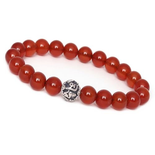 Unique Gems Chakra Buddha Karneol Perlen Armband 925 Sterling Silber Mantra Silberperle 8mm Schutzarmband von Unique Gems