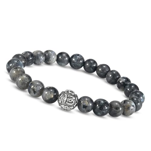 Unique Gems Chakra Buddha Labradorit Perlen Armband 8mm 925 Sterling Silber Mantra Silberperle Schutzarmband Energiearmband von Unique Gems