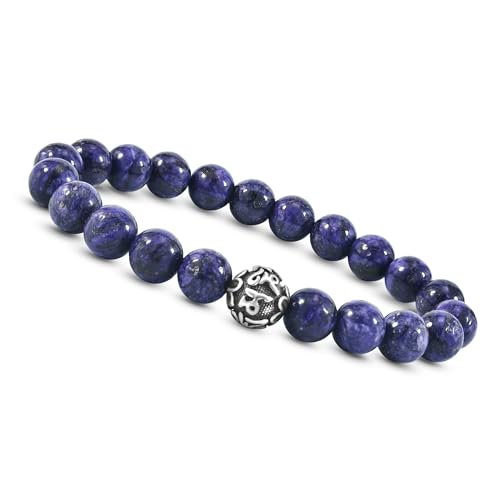 Unique Gems Chakra Buddha Perlenarmband Lapislazuli 8mm Perlen 925 Sterling Silber Mantra Silberperle Schutzarmband Heilsteine Damen Herren Armband 15cm bis 22cm von Unique Gems