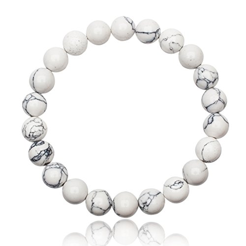 Unique Gems Kinder Perlenarmband weißer Türkis Ø 6mm Perlen Naturstein Edelstein Armband elastisch 13cm bis 15cm Juweliers- Qualität von Unique Gems
