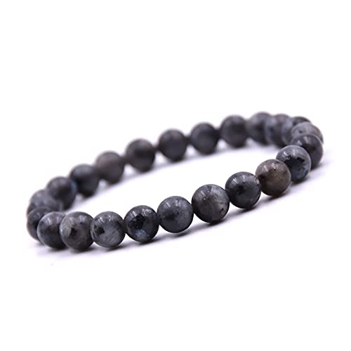 Unique Gems Chakra Herren Perlenarmband schwarzer Labradorit Naturstein Perlen 8mm Kugelarmband elastisch 20cm bis 23cm Juweliers- Qualität von Unique Gems