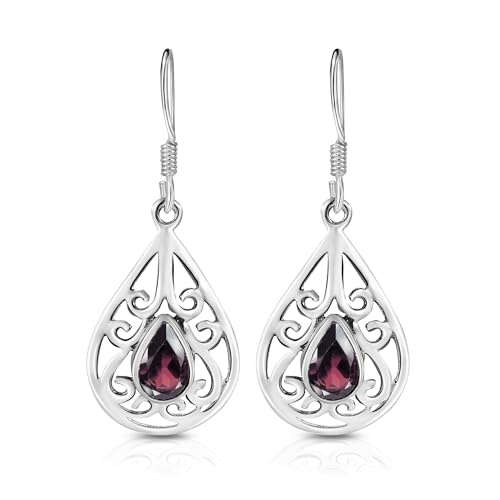 Unique Gems Damen Ohrhänger echter roter Granat 2.8 Karat 925 Sterling Silber Art Nouveau Juweliers- Qualität von Unique Gems