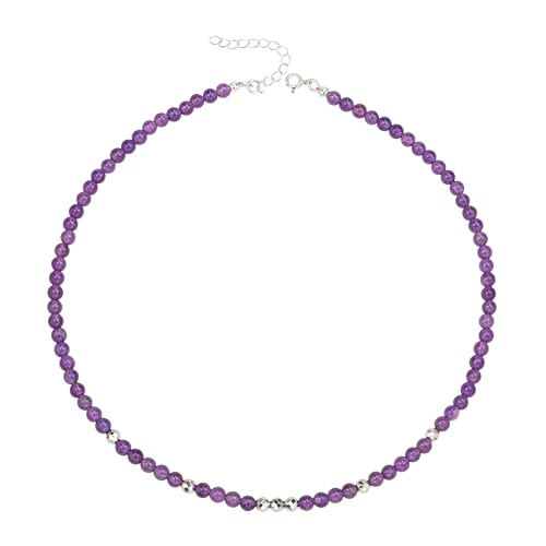 Unique Gems Damen Perlenkette Amethyst Edelstein Halsketten Choker 38cm kurz Chakra Perlen Ø 4mm rund Buddha Schutzkette Juweliers- Qualität von Unique Gems