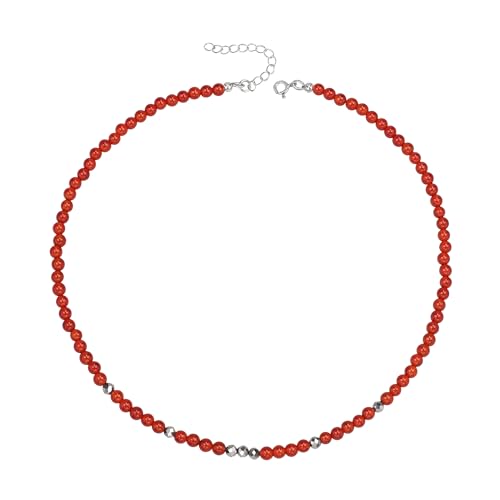 Unique Gems Damen Perlenkette kurz Karneol Ø 4mm rund Edelstein Choker 38cm Hämatit Perlen Halskette Juweliers- Qualität von Unique Gems