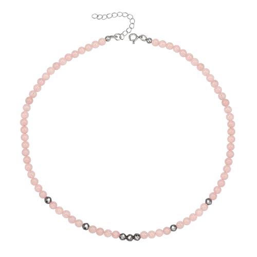 Unique Gems Damen Perlenkette kurz Rosenquarz Ø 4mm rund Edelstein Choker 38cm Hämatit Perlen Halskette Juweliers- Qualität von Unique Gems