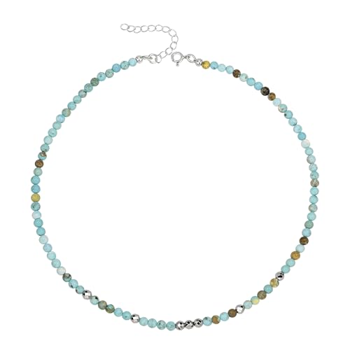 Unique Gems Damen Perlenkette kurz Türkis Ø 4mm rund Edelstein Choker 38cm Hämatit Perlen Halskette Juweliers- Qualität von Unique Gems