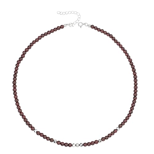 Unique Gems Damen Perlenkette kurz echter roter Granat Ø 4mm rund Edelstein Choker 38cm Hämatit Perlen Halskette Juweliers- Qualität von Unique Gems