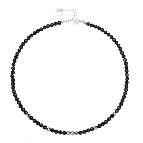 Unique Gems Damen Perlenkette kurz echter schwarzer Onyx Ø 4mm rund Edelstein Choker 38cm Hämatit Perlen Halskette Juweliers- Qualität von Unique Gems