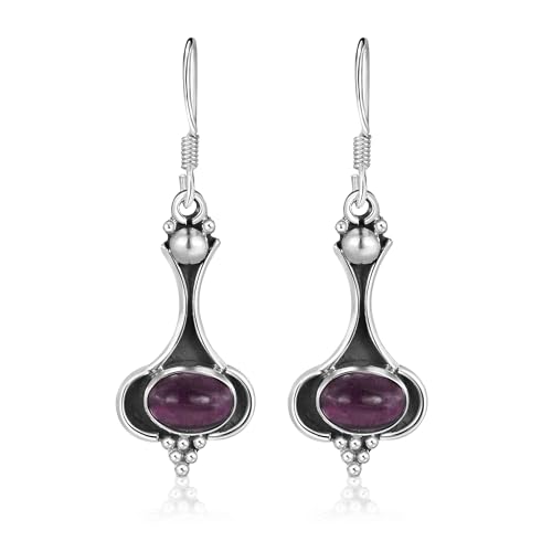 Unique Gems Jugendstil Damen Ohrhänger Roter Granat Tropfen 6.8 Karat 925 Sterling Silber in Juweliers- Qualität von Unique Gems