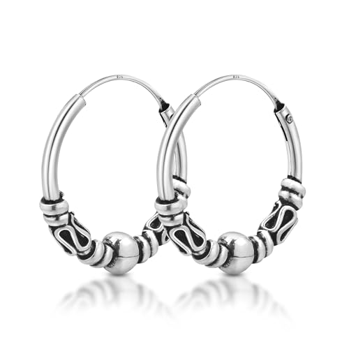 Unique Gems Ohrringe keltische Creolen Silber 925 Sterlingsilber Gothic Celtic Ohrpiercing Silberohrringe mit Kugel Ø 18mm Juweliers- Qualität von Unique Gems