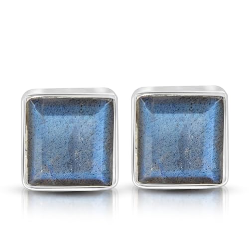 Labradorit Ohrstecker Silber 925 by Unique Gems quadratisch Ø 7mm 925 Sterling Silber Damen Ohrringe Art Déco von Unique Gems