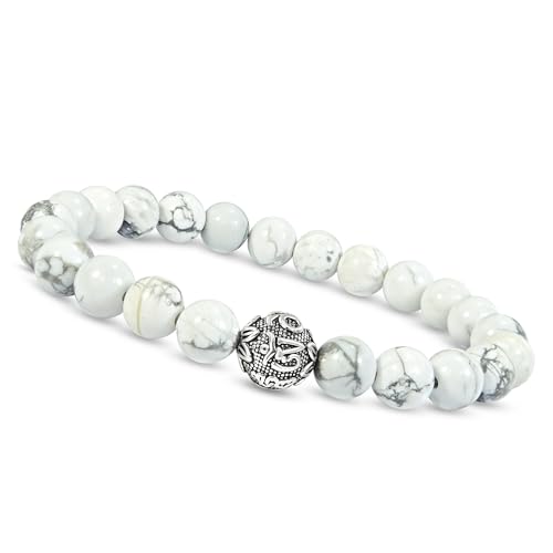 Unique Gems Perlenarmband Weißer Türkis Naturstein mit 925 Sterling Silber Perle Edelstein Armband elastisch handgemacht Geschenk Schmuck (Nach Kundenwunsch) von Unique Gems