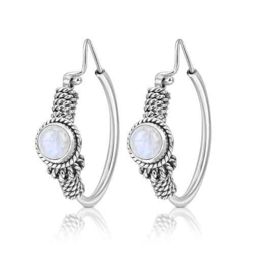 Unique Gems große Shiva Creolen 25mm 925 Sterling Silber echter Mondstein 2.2 Karat Damen Ohrringe Vintage Silberohrringe Juweliers- Qualität von Unique Gems