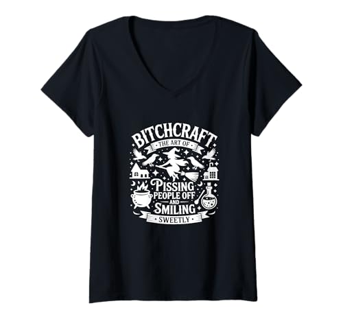 Damen Bitchcraft Lustige Hexe Snarky Halloween sarkastisches Meme Zitat T-Shirt mit V-Ausschnitt von Unique Gift Ideas for Spooky Halloween Lovers