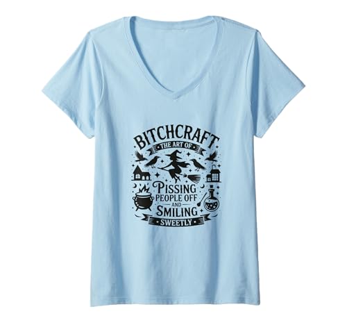 Damen Bitchcraft Lustige Hexe Snarky Halloween sarkastisches Meme Zitat T-Shirt mit V-Ausschnitt von Unique Gift Ideas for Spooky Halloween Lovers