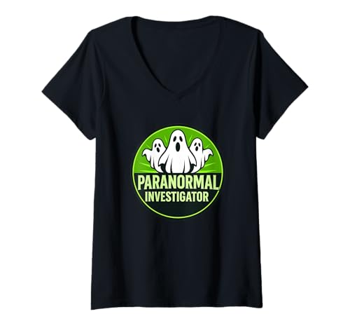 Damen Geisterverfolgung im Retro-Look „Paranormal Investigator“ T-Shirt mit V-Ausschnitt von Unique Gift Ideas for Spooky Halloween Lovers