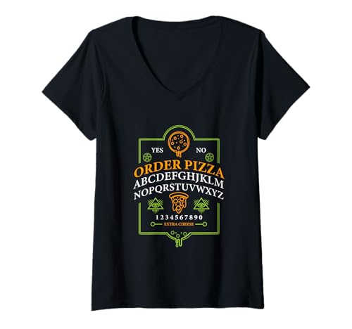 Damen Lustige Pizza Ouija Board Grafik für Hexen und Feinschmecker T-Shirt mit V-Ausschnitt Damen Lustige Pizza Ouija Board Grafik für Hexen und Feinschmecker T-Shirt mit V-Ausschnitt von Unique Gift Ideas for Spooky Halloween Lovers