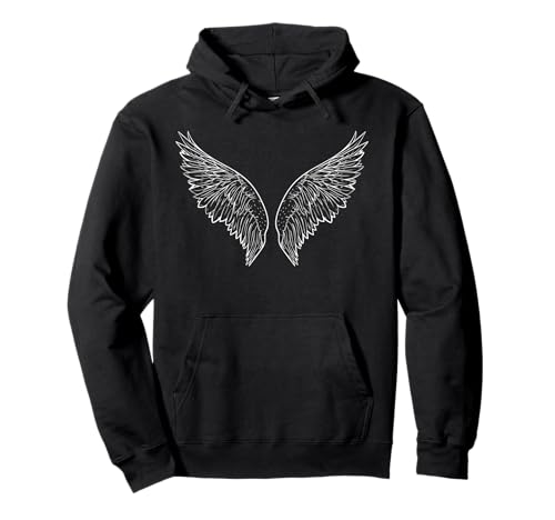 Schwarzer Kapuzenpullover mit Engelsflügel-Design – für Herren und Damen Pullover Hoodie von Unique Gifts Galore