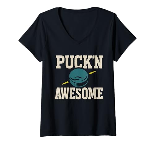 Damen Unterwasserhockey Fan Puck Yeah Cooler Than Regular Hockey T-Shirt mit V-Ausschnitt von Unique Hobby Gift Aquatic Hockey Club Water Sport