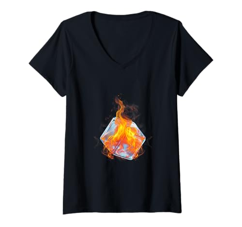 Damen Eiswürfel auf Feuer brennen das Eis für gute Laune Camping Geschenke T-Shirt mit V-Ausschnitt von Unique Ice Tee