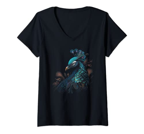 Damen Pfau T-Shirt mit V-Ausschnitt von Unique Threads