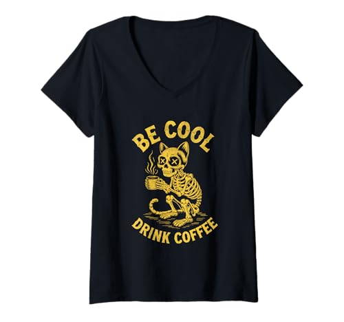 Damen Gruseliges Tierskelett Halloween Kaffeeliebhaber T-Shirt mit V-Ausschnitt Damen Gruseliges Tierskelett Halloween Kaffeeliebhaber T-Shirt mit V-Ausschnitt von Unique & Creative Apparel for Animal Lovers