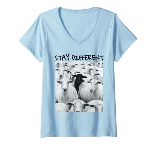 Damen Stay Different Be Unique Schaf-Grafik mit einem schwarzen Schaf T-Shirt mit V-Ausschnitt von Unique & Different Cool Sheep
