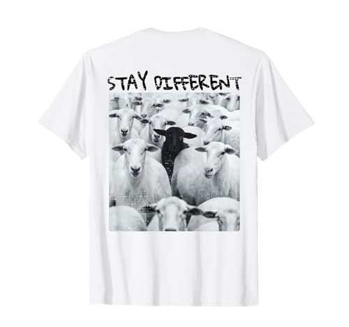 Herren Stay Different Be Unique Schaf-Grafik mit einem schwarzen Schaf T-Shirt von Unique & Different Cool Sheep