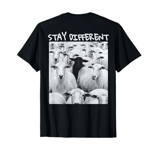 Herren Stay Different Be Unique Schaf-Grafik mit einem schwarzen Schaf T-Shirt von Unique & Different Cool Sheep