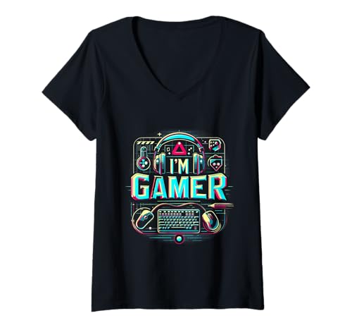 Damen Ich Bin EIN Gamer Hardcore-Modus T-Shirt mit V-Ausschnitt von Unique