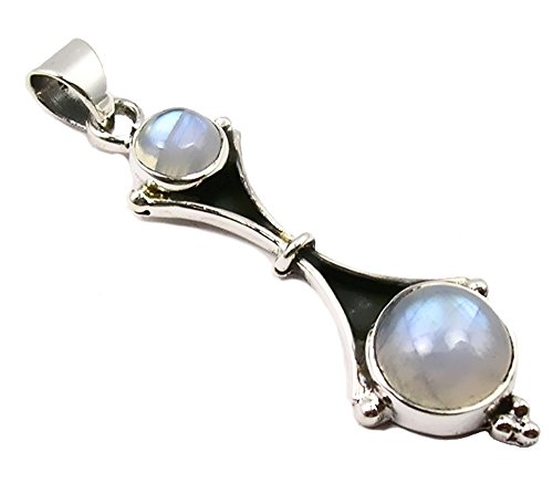 Unique Gems Kettenanhänger Silber 925 Sterlingsilber Regenbogen Mondstein 3.8 Karat Silberanhänger Damen Art Nouveau von Unique Gems