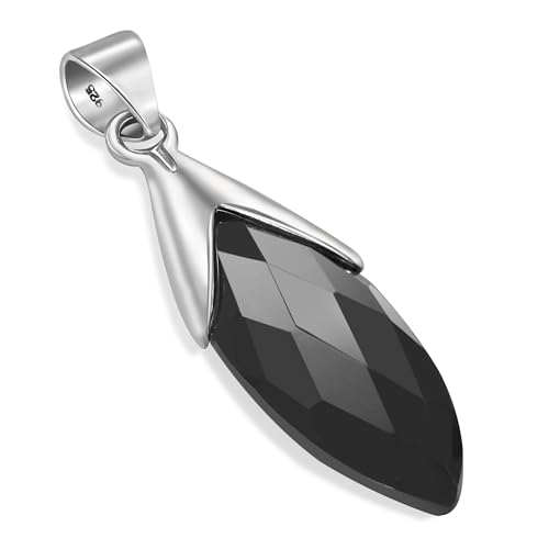 Unique Gems Damen Kettenanhänger echter schwarzer Onyx Tropfen 8.6 Karat 925 Sterling Silber Silberanhänger Art Nouveau Juweliers- Qualität von Unique Gems