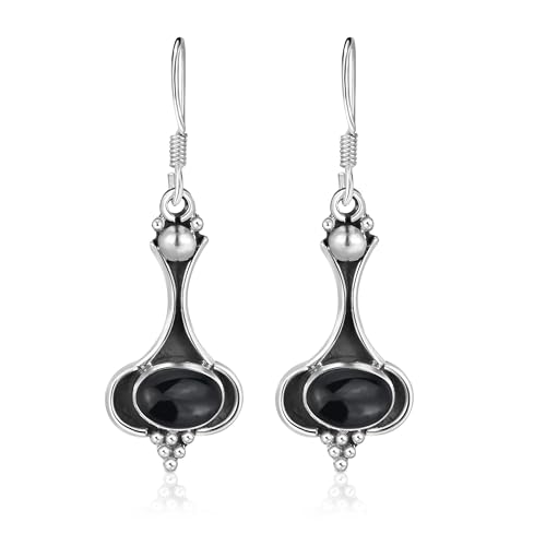 UNIQUE GEMS Damen Ohrhänger echter schwarzer Onyx eingefasst in 925 Sterling Silber nickelfrei 6.5 Karat Ohrringe in Juweliers- Qualität von Unique
