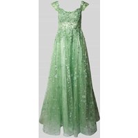 Unique Abendkleid aus Glitzermesh in Lind, Größe 32 von Unique