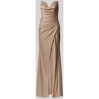 Unique Abendkleid mit Gehschlitz in Gold, Größe 40 von Unique