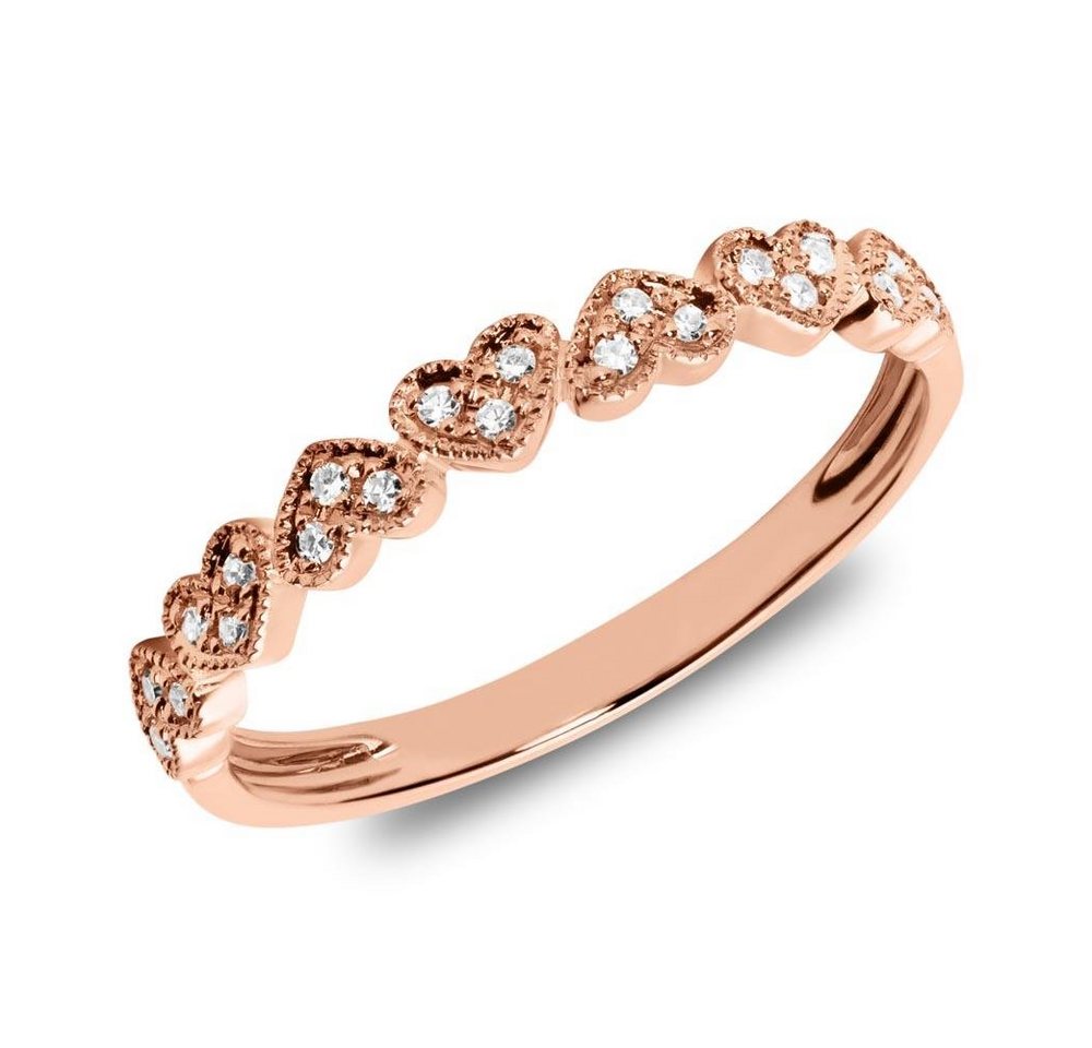 Unique Goldring Ring Herzen 585er Roségold Diamanten von Unique