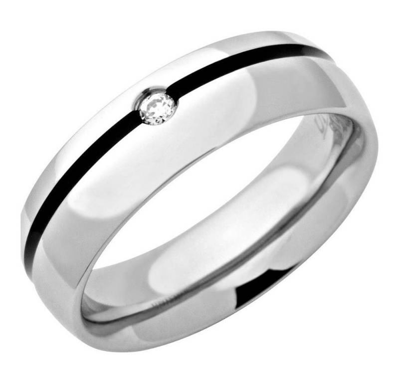 Unique Fingerring Edelstahlring glänzend Silber, Inlay Schwarz, Zirkonia Unique-R9114cz von Unique