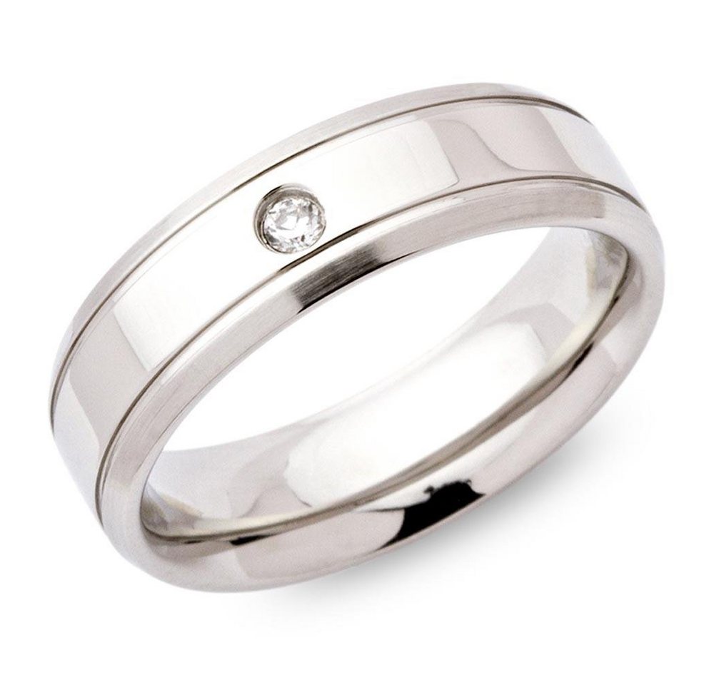 Unique Fingerring Unique Edelstahlring teilpoliert 6mm mit Zirkonia - R9115cz von Unique