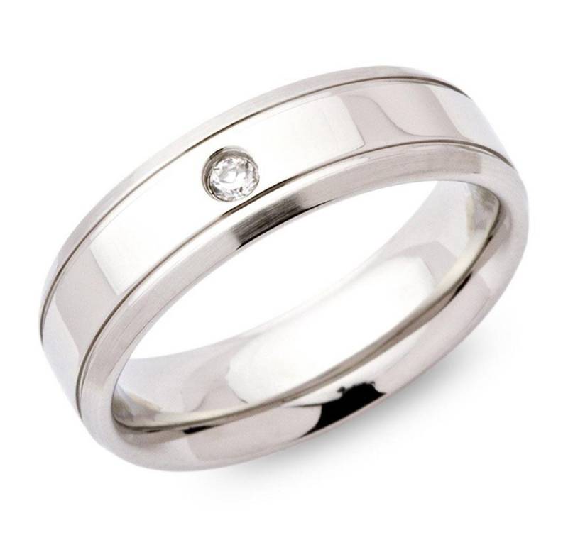 Unique Fingerring Unique Edelstahlring teilpoliert 6mm mit Zirkonia - R9115cz von Unique