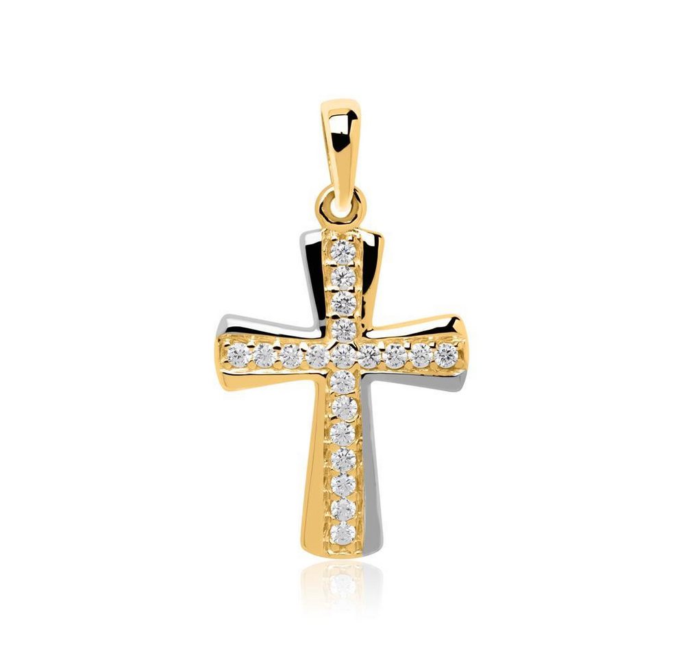 Unique Kettenanhänger Kreuzanhänger aus 8K Gold mit Zirkonia von Unique