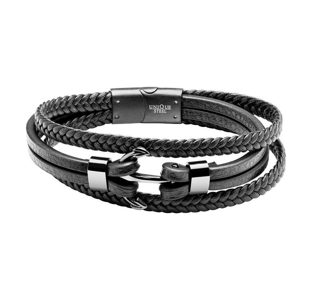 Unique Lederarmband Schwarzes Kunstlederarmband Anker für Herren von Unique von Unique