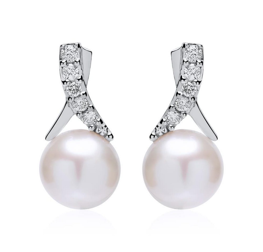 Unique Paar Ohrstecker Unique Ohrstecker für Damen 585er Weißgold mit Perlen und Diamanten von Unique