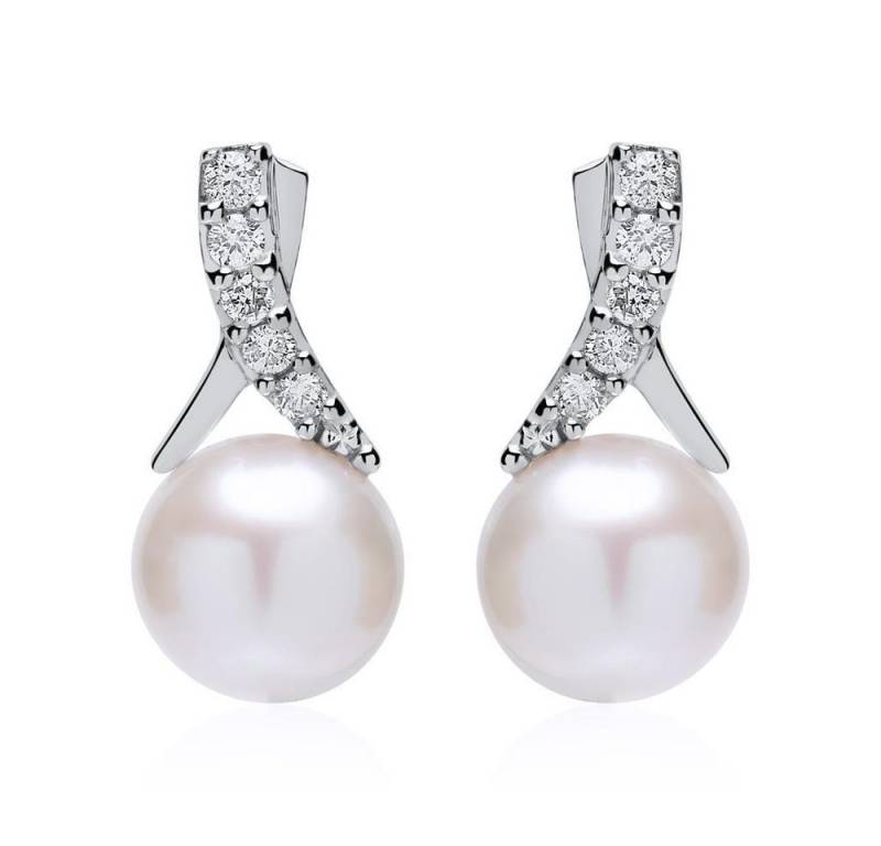 Unique Paar Ohrstecker Unique Ohrstecker für Damen 585er Weißgold mit Perlen und Diamanten von Unique