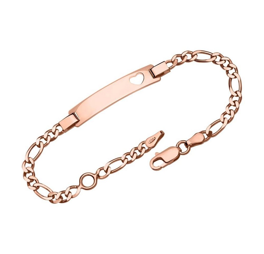 Unique Silberarmband Figaro Herzarmband rosé vergoldet ID0035-H-R (Länge: 16cm) von Unique