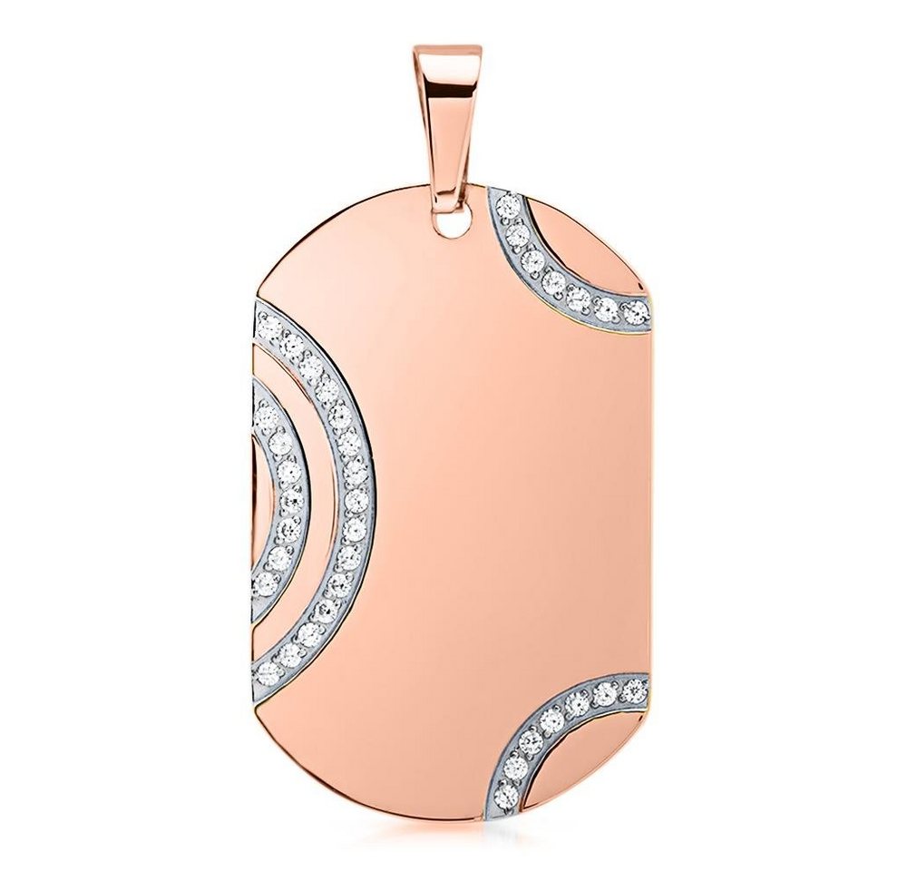 Unique Kettenanhänger Unique Edelstahl Dog-Tag-Anhänger rosé Zirkoniasteinen P5158 von Unique